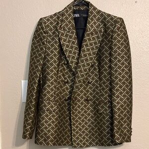 Zara Geometric Brown and Gold Blazer
